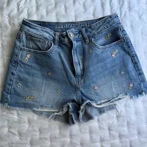 American Eagle Outfitters Blue Denim Women Shorts with Floral embroidery